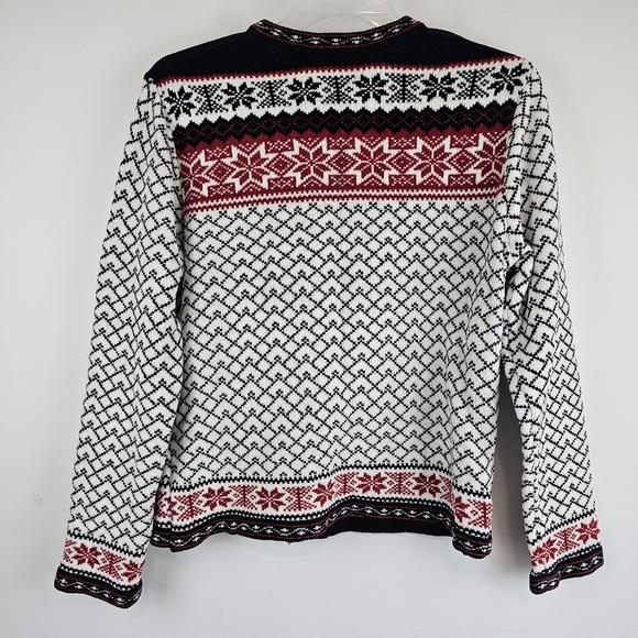 Croft & Barrow Sweater Cardigan Womens Large Black Fair Isle Nordic Chenille - Picture 7 of 9